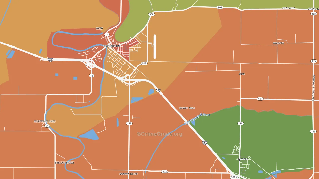 Tyronza Junction, AR Map of Robbery Rates