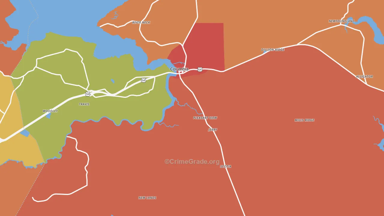Tyrrell County, NC Map of Robbery Rates