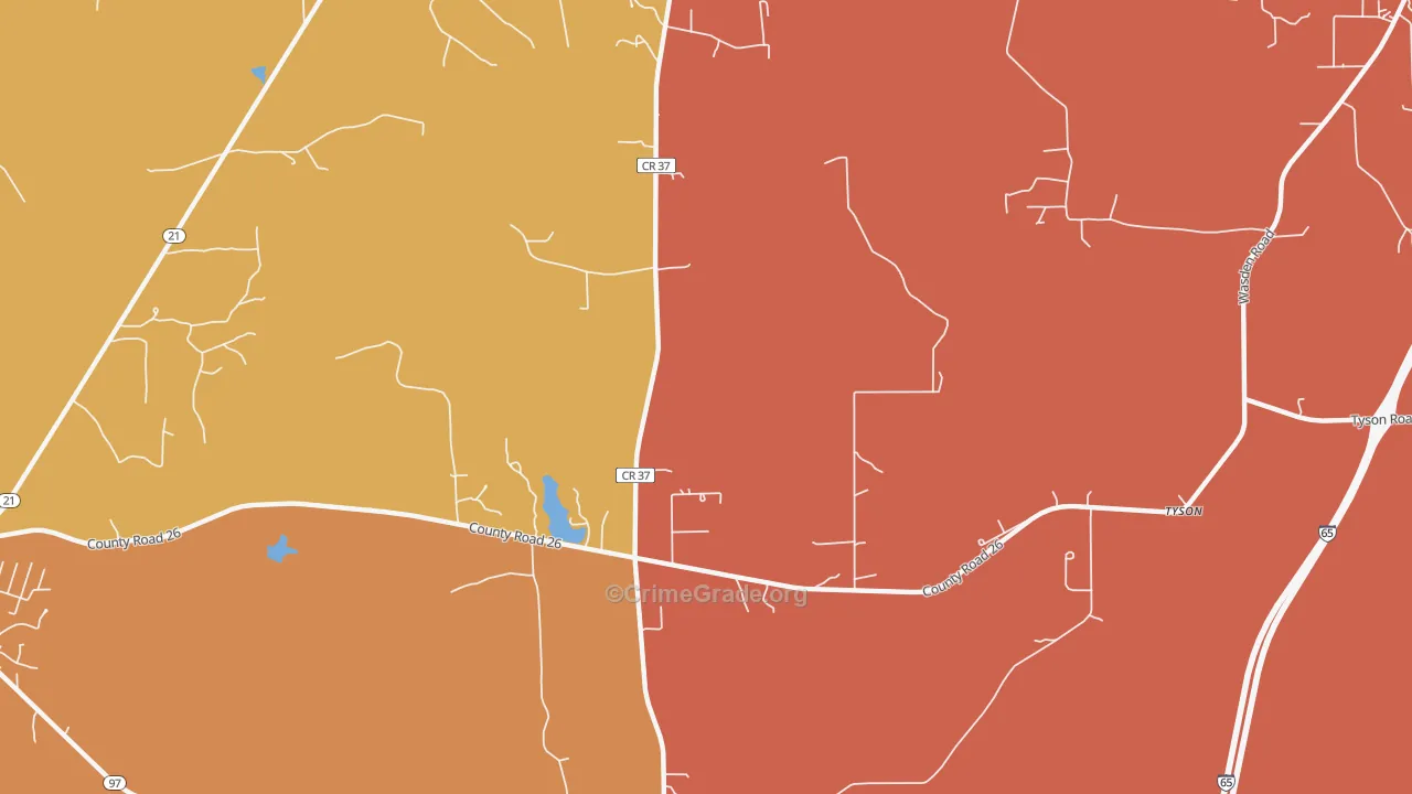 Tyson, AL Map of Robbery Rates