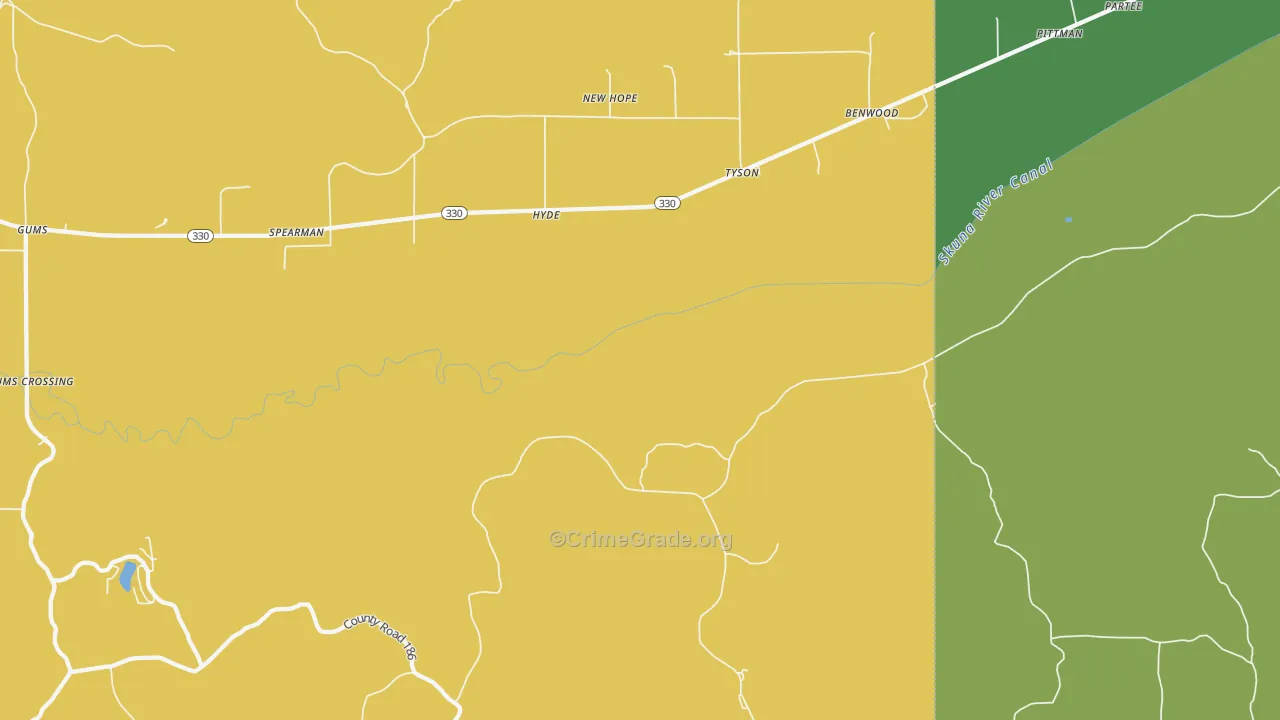 Tyson, MS Map of Robbery Rates