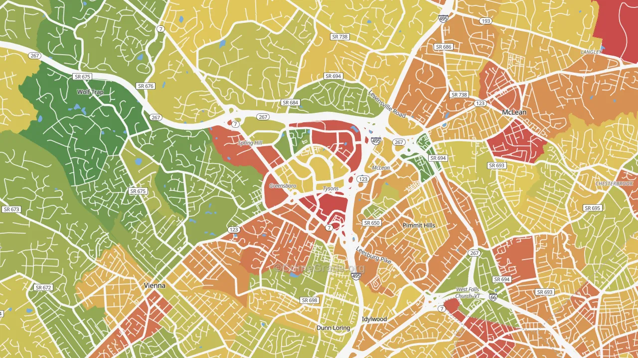 Tysons Corner, VA Map of Robbery Rates