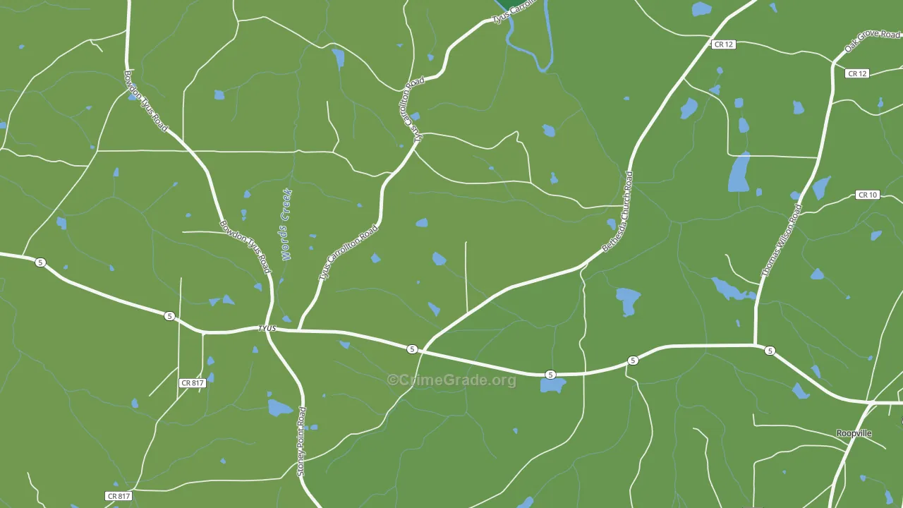 Tyus, GA Map of Robbery Rates