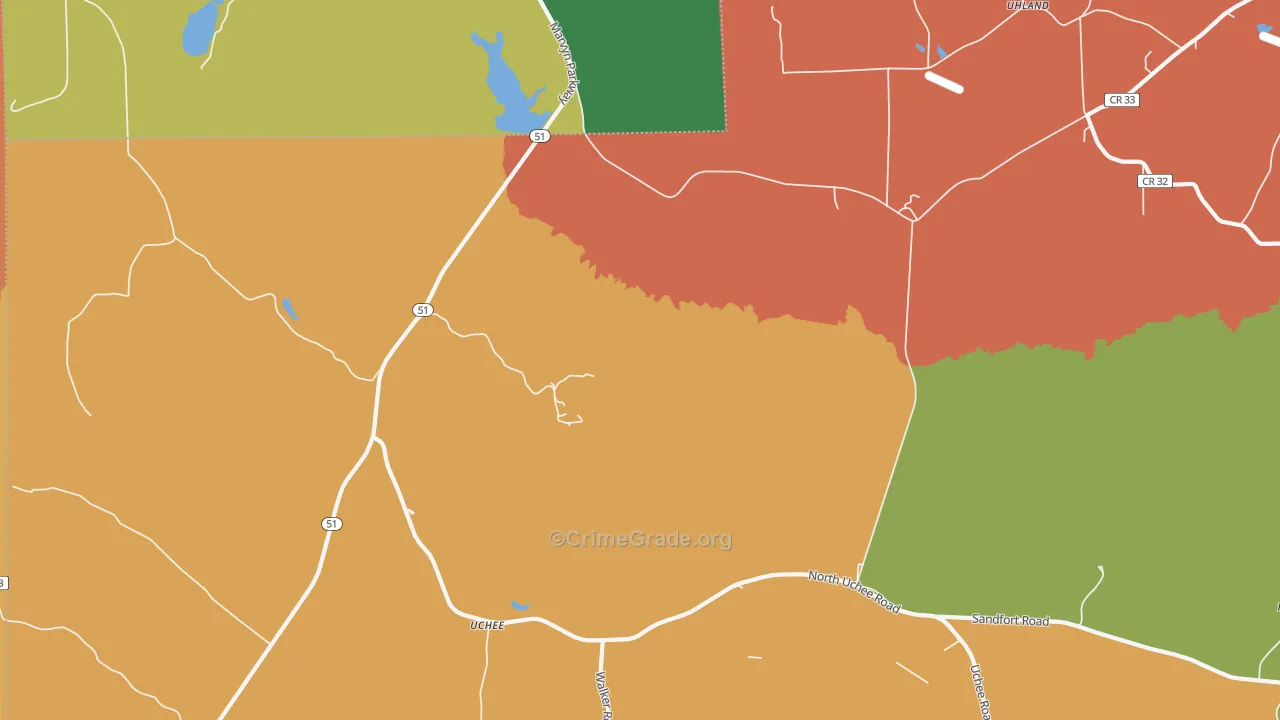 Uchee, AL Map of Robbery Rates