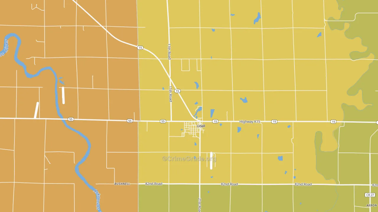 Udall, KS Map of Robbery Rates