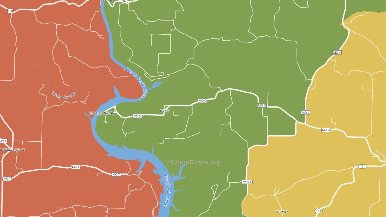 Udall, MO Map of Robbery Rates