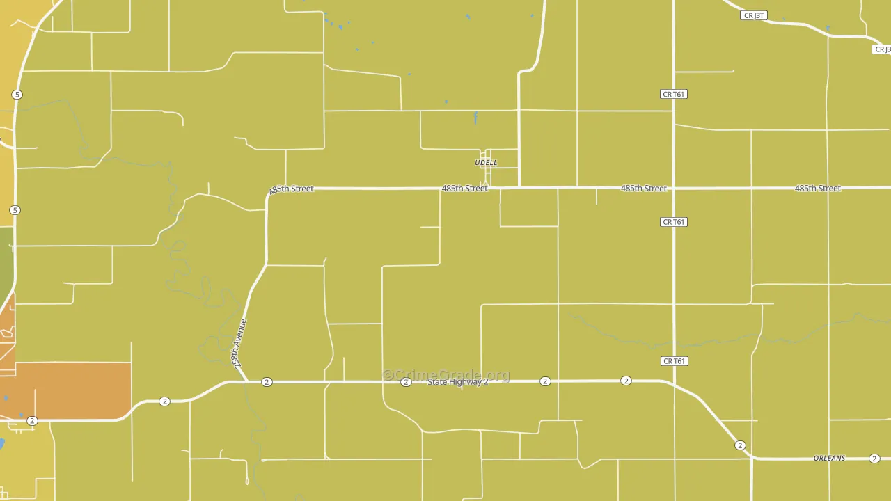 Udell, IA Map of Robbery Rates