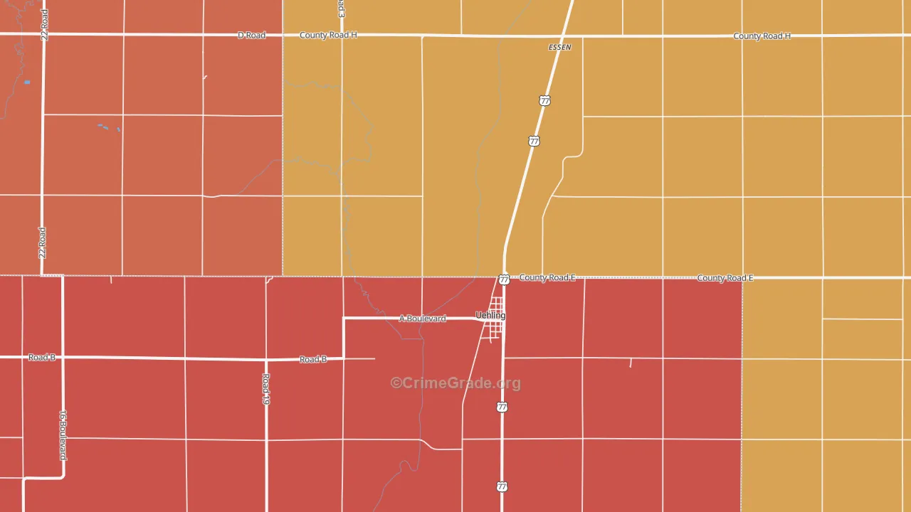 Uehling, NE Map of Robbery Rates