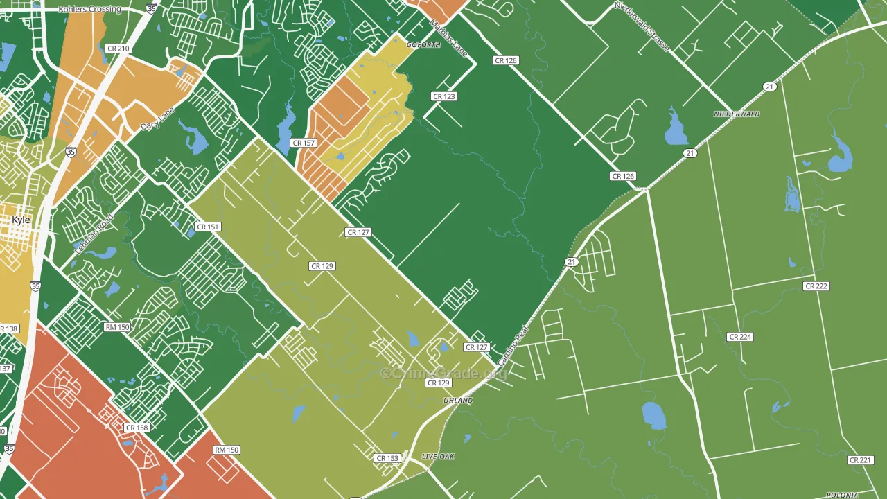 Uhland, TX Map of Robbery Rates