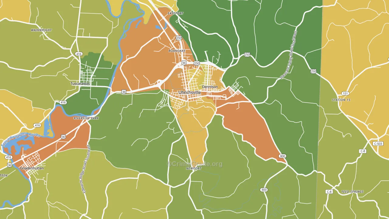 Uhrichsville, OH Map of Robbery Rates