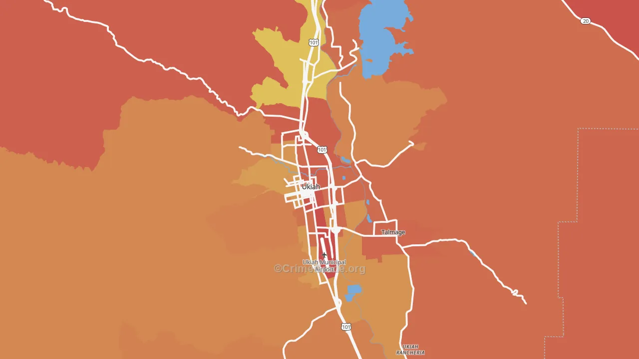 Ukiah, CA Map of Robbery Rates