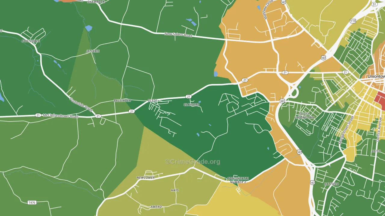 Uledi, PA Map of Robbery Rates