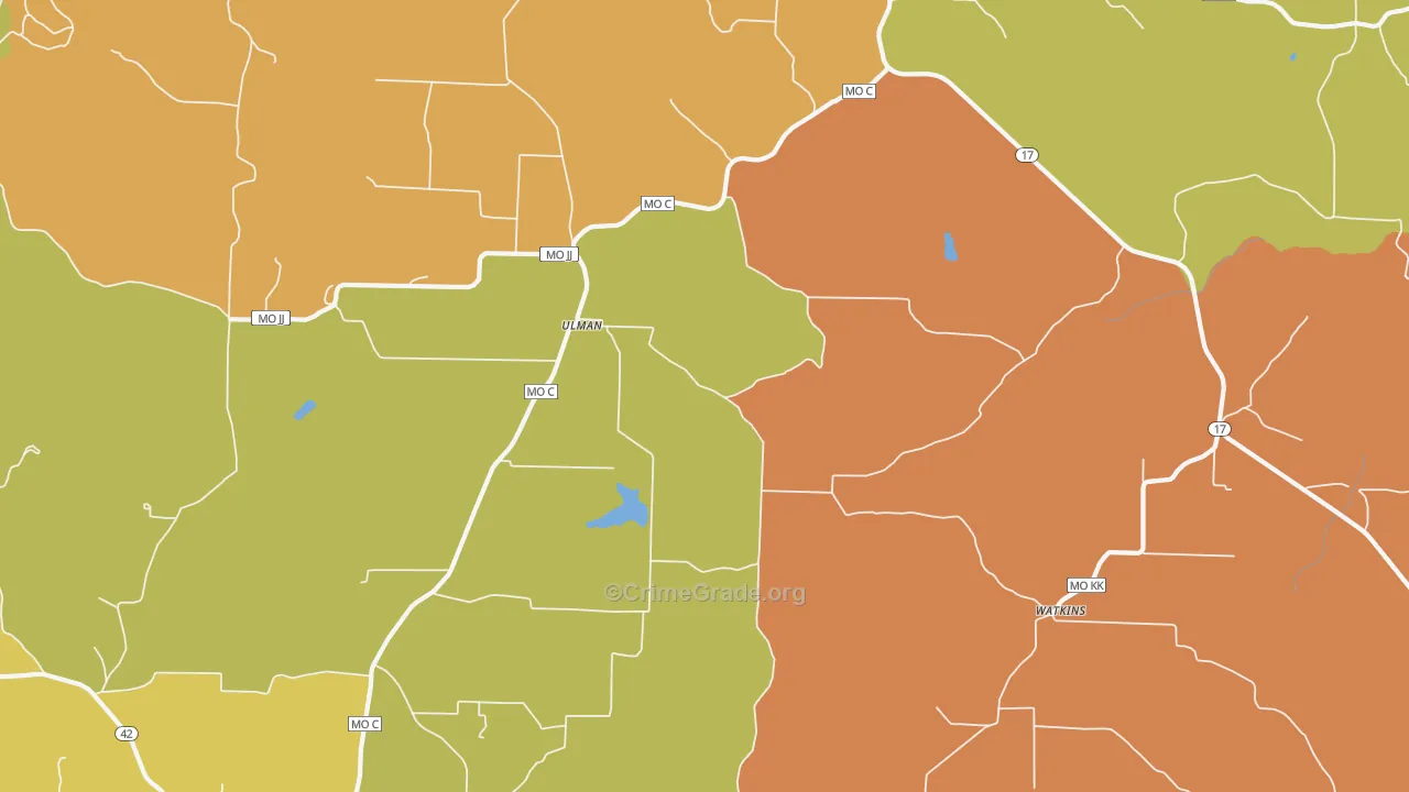 Ulman, MO Map of Robbery Rates