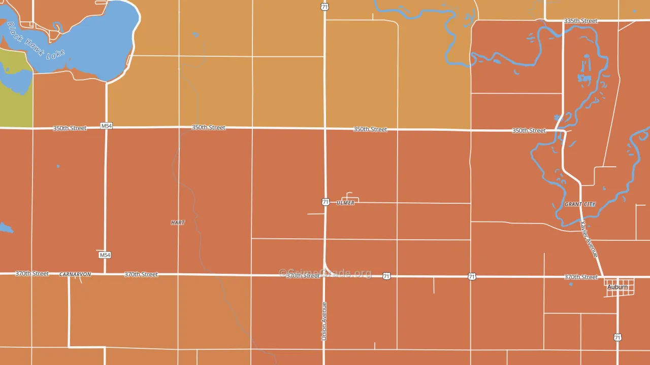 Ulmer, IA Map of Robbery Rates