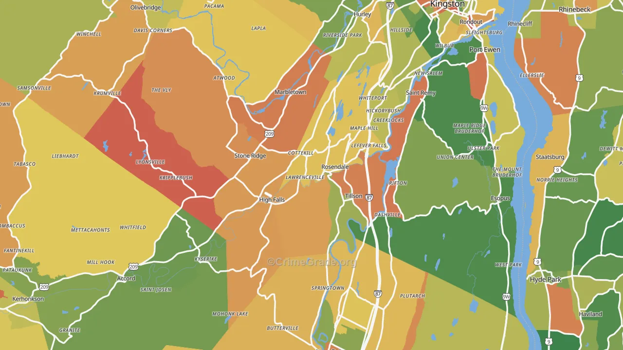 Ulster County, NY Map of Robbery Rates