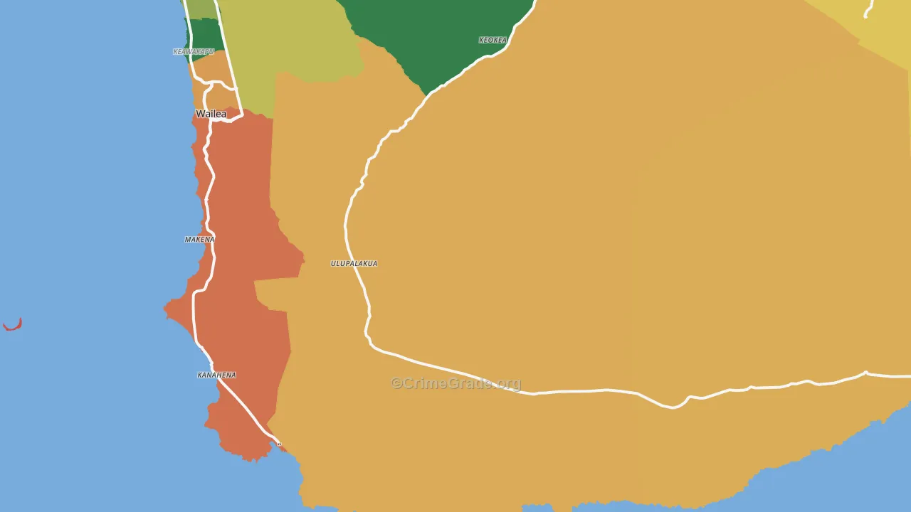Ulupalakua, HI Map of Robbery Rates