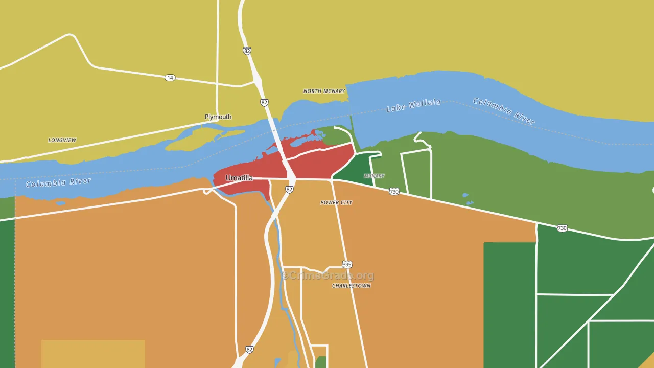 Umatilla, OR Map of Robbery Rates