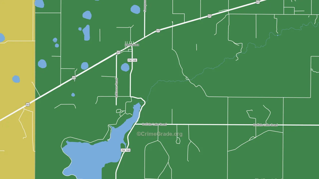 Umbarger, TX Map of Robbery Rates