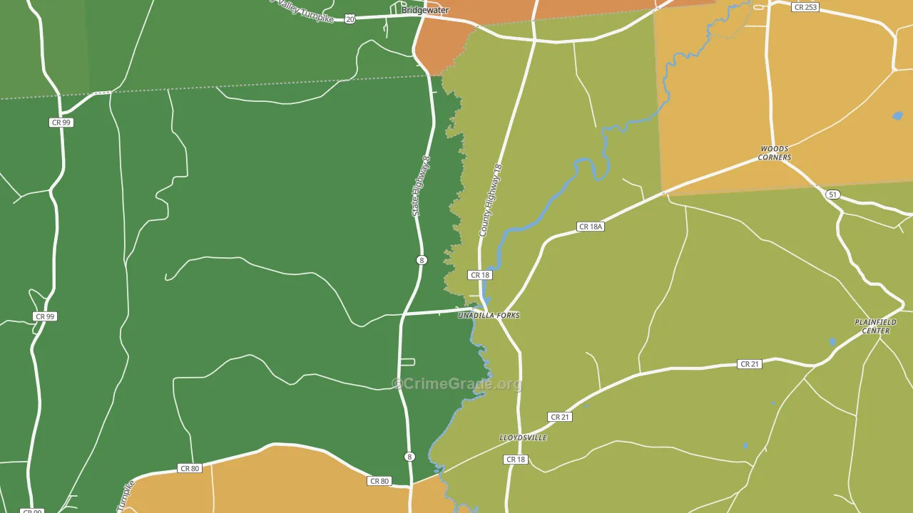 Unadilla Forks, NY Map of Robbery Rates