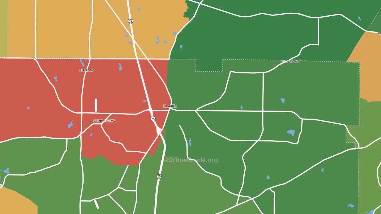 Unadilla, GA Map of Robbery Rates