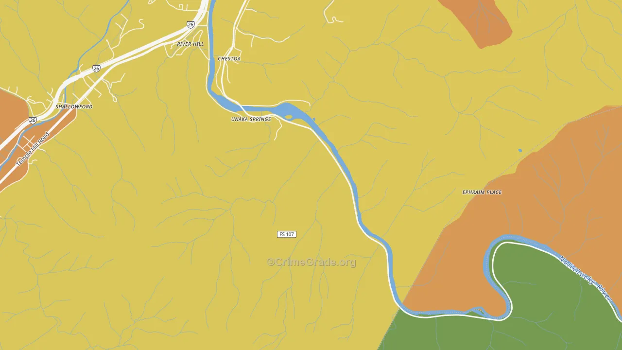 Unaka Springs, TN Map of Robbery Rates
