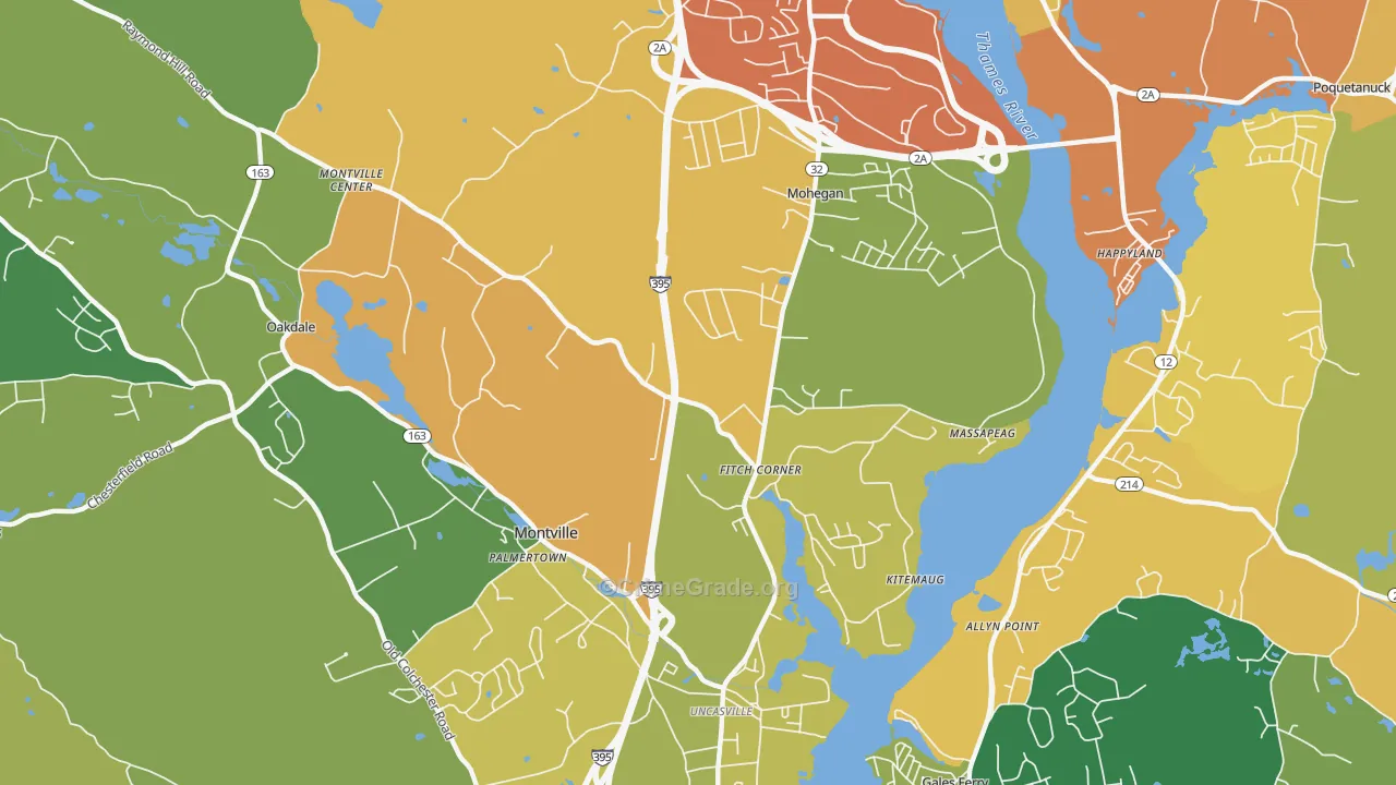Uncasville, CT Map of Robbery Rates