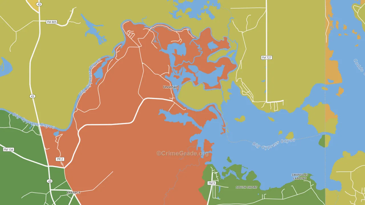 Uncertain, TX Map of Robbery Rates