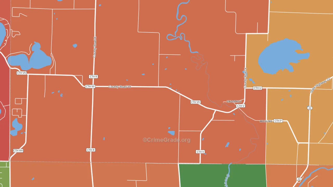 Underhill, WI Map of Robbery Rates