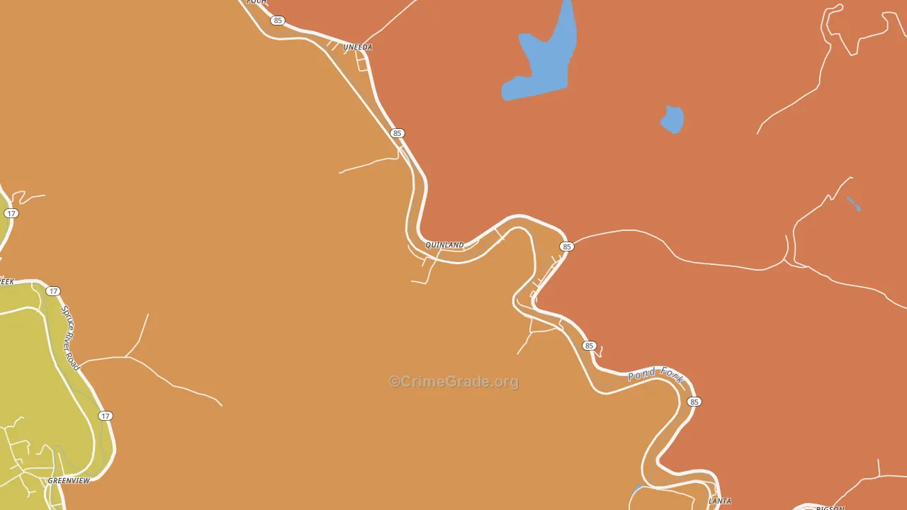 Uneeda, WV Map of Robbery Rates