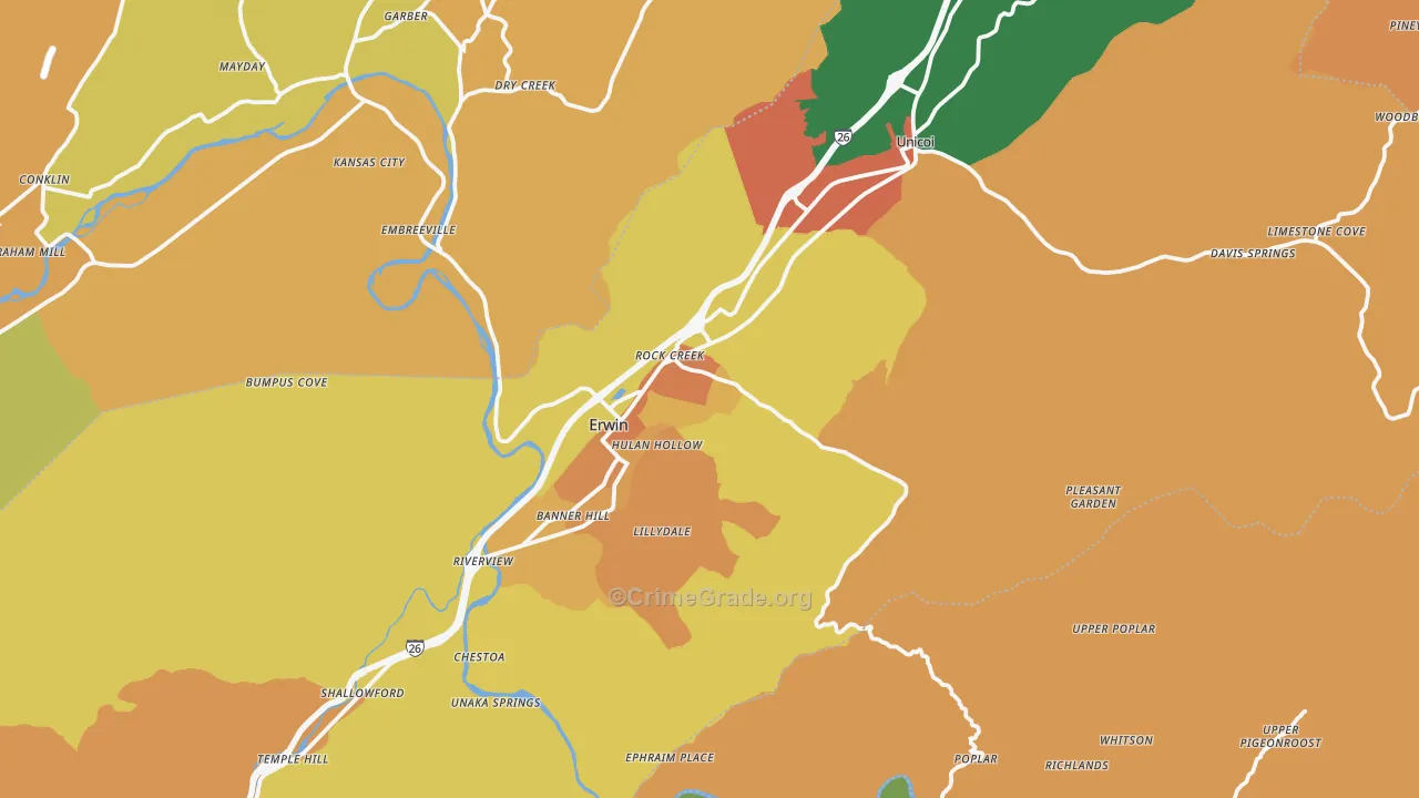 Unicoi County, TN Map of Robbery Rates