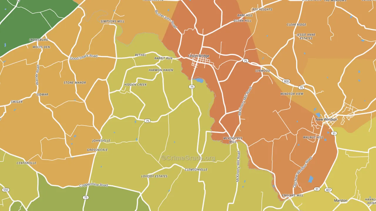 Union Bridge, MD Map of Robbery Rates
