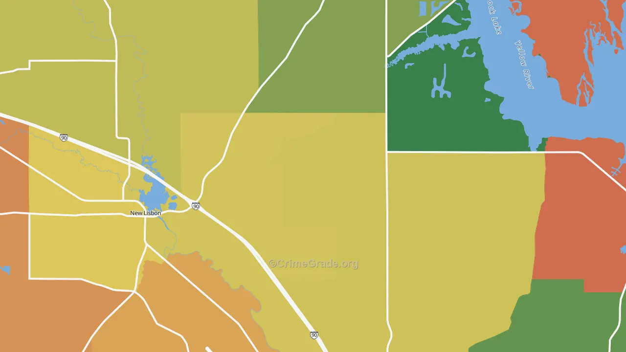 Union Center, WI Map of Robbery Rates
