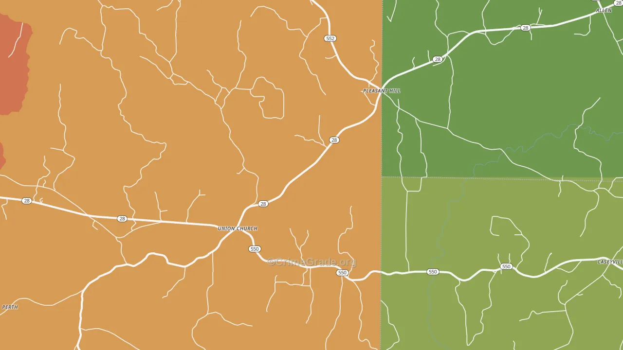 Union Church, MS Map of Robbery Rates