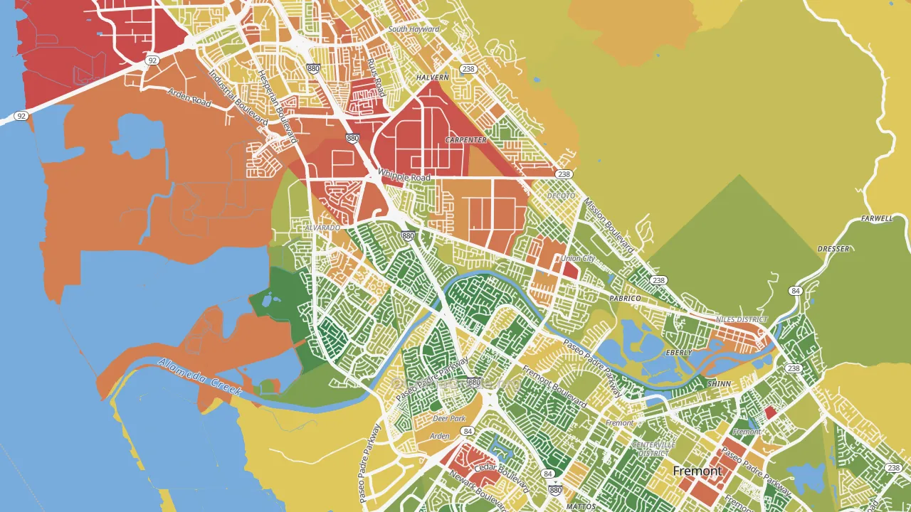 Union City, CA Map of Robbery Rates