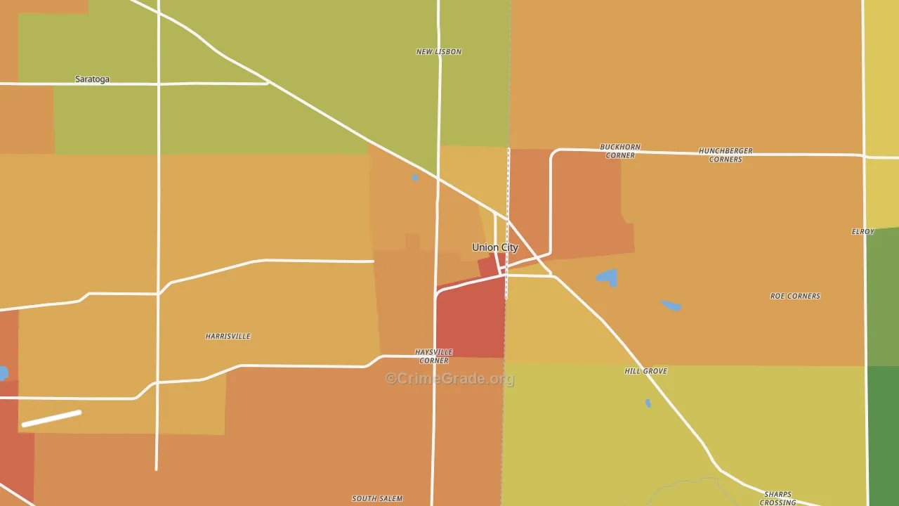 Union City, IN Map of Robbery Rates
