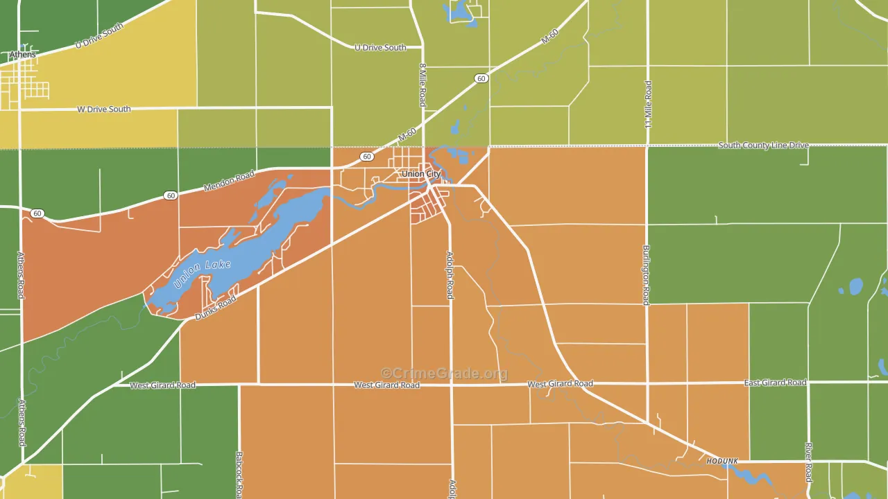 Union City, MI Map of Robbery Rates