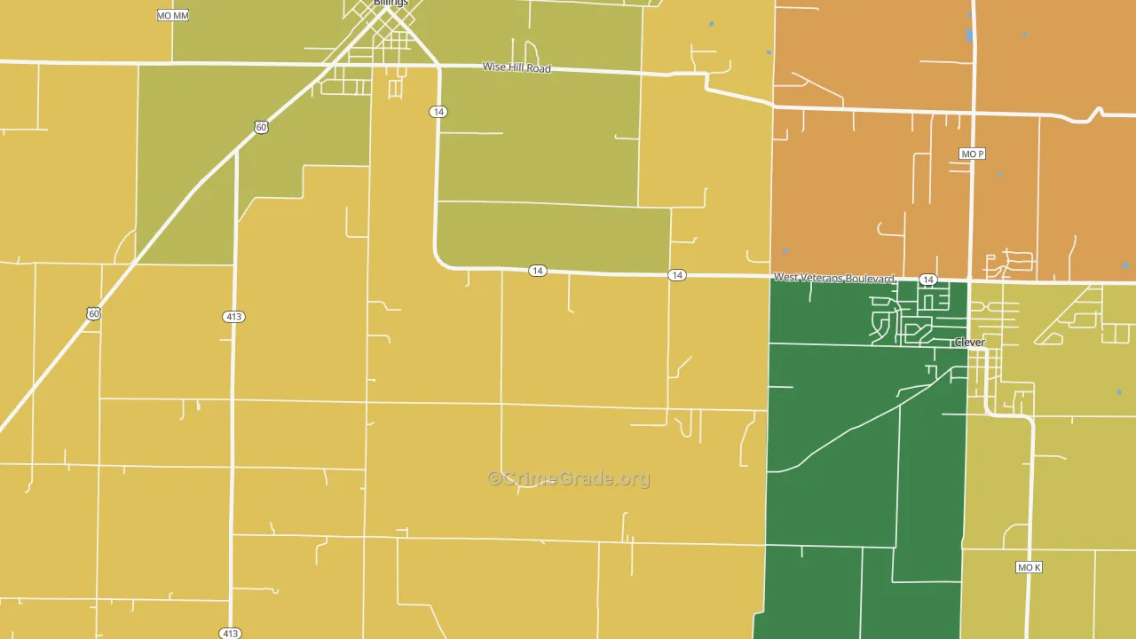 Union City, MO Map of Robbery Rates
