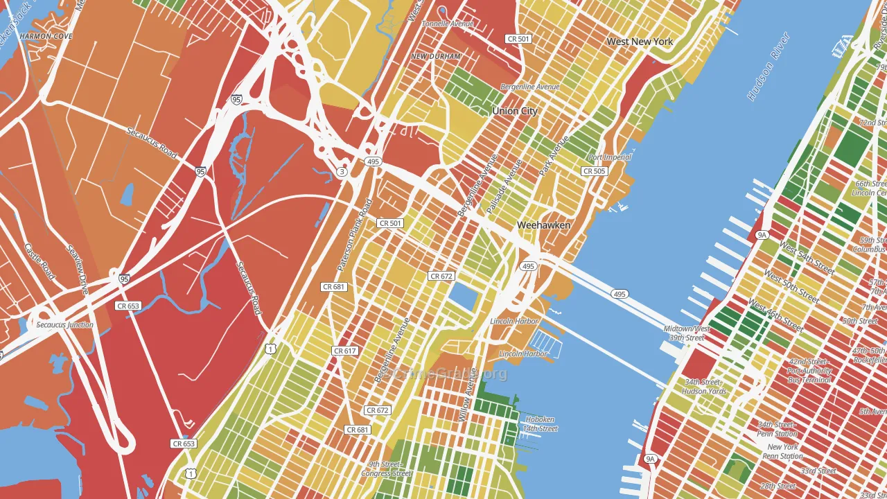 Union City, NJ Map of Robbery Rates