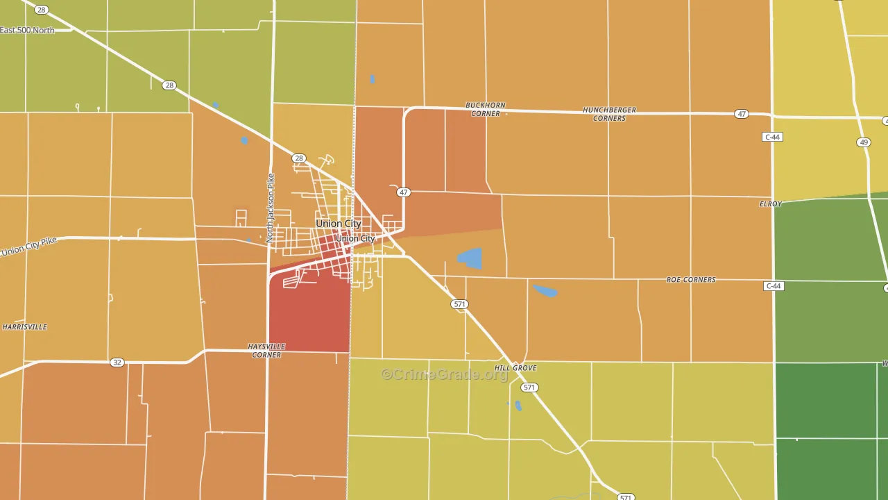 Union City, OH Map of Robbery Rates