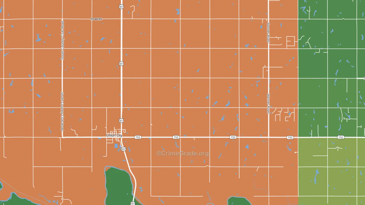 Union City, OK Map of Robbery Rates