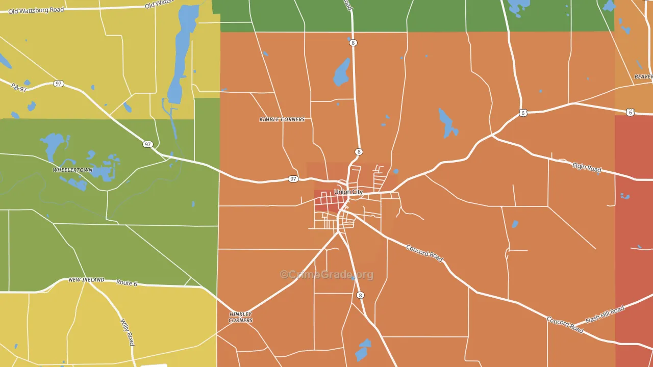 Union City, PA Map of Robbery Rates