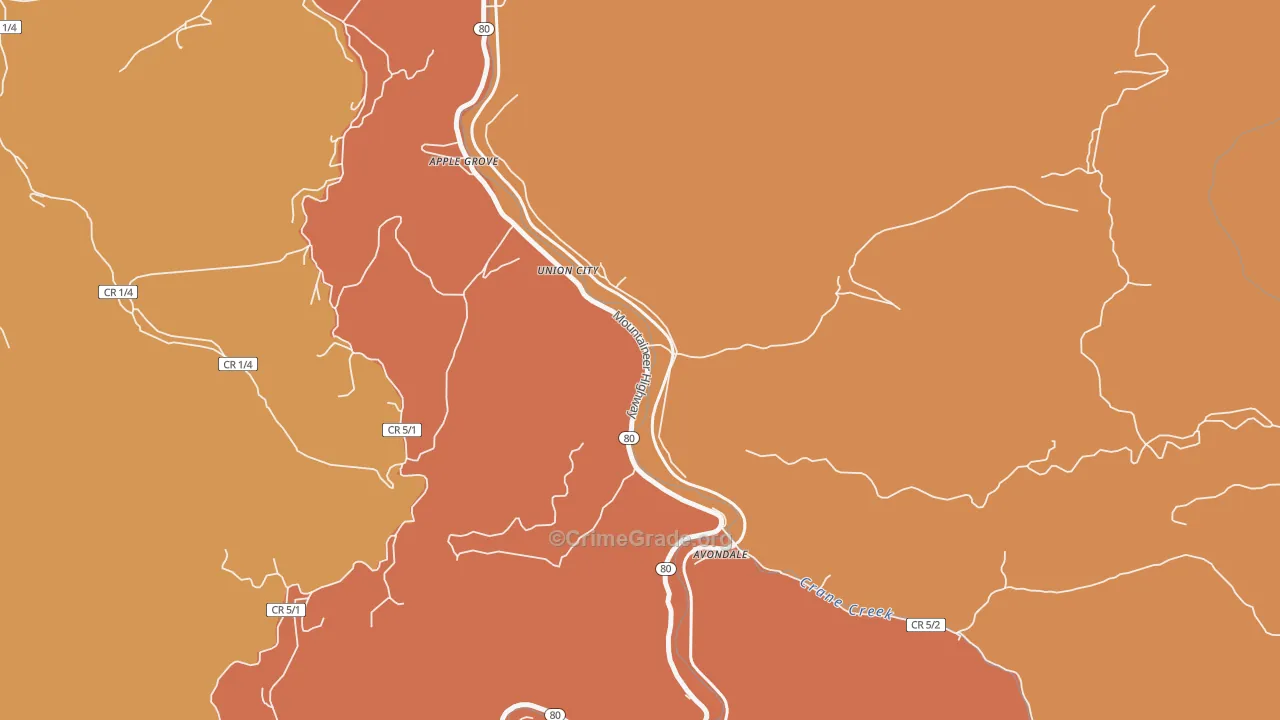 Union City, WV Map of Robbery Rates