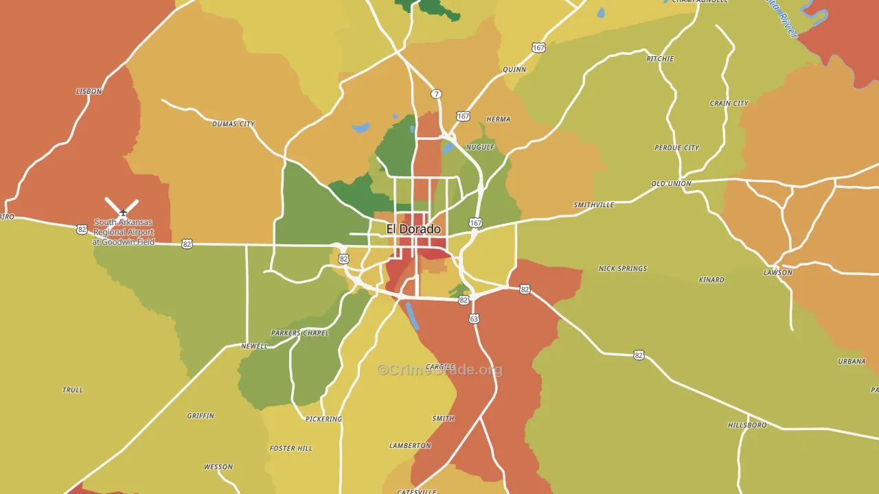 Union County, AR Map of Robbery Rates
