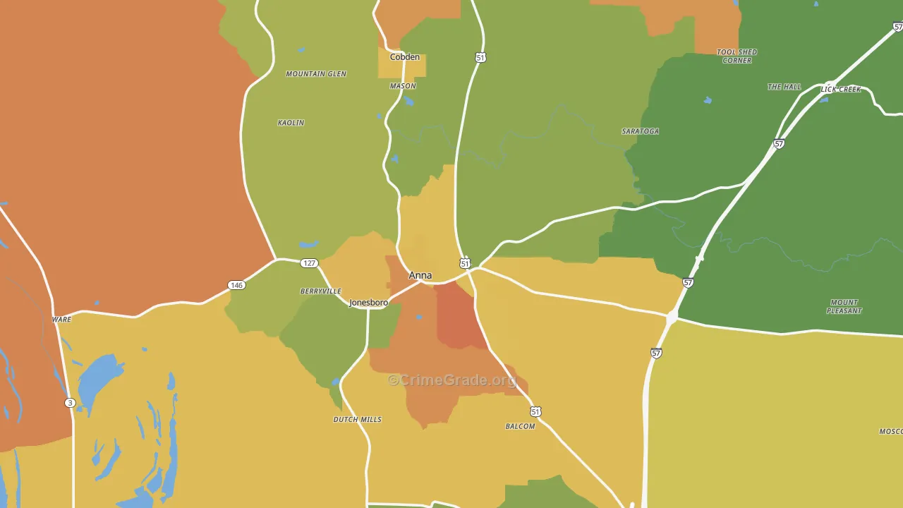 Union County, IL Map of Robbery Rates