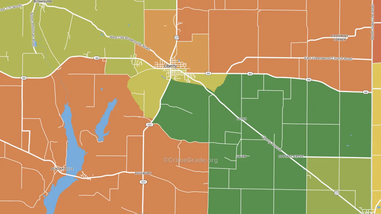 Union County, IN Map of Robbery Rates