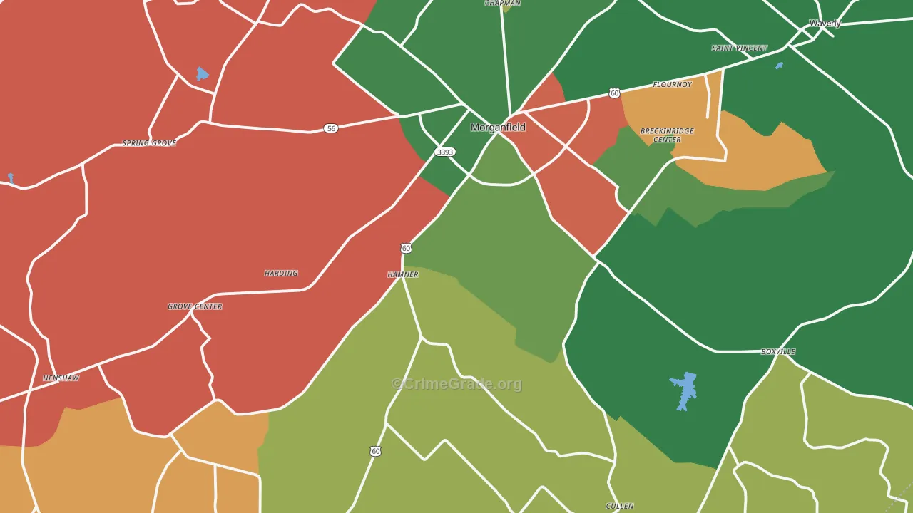 Union County, KY Map of Robbery Rates