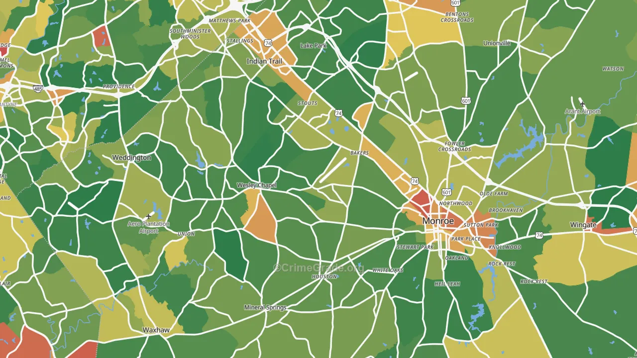 Union County, NC Map of Robbery Rates