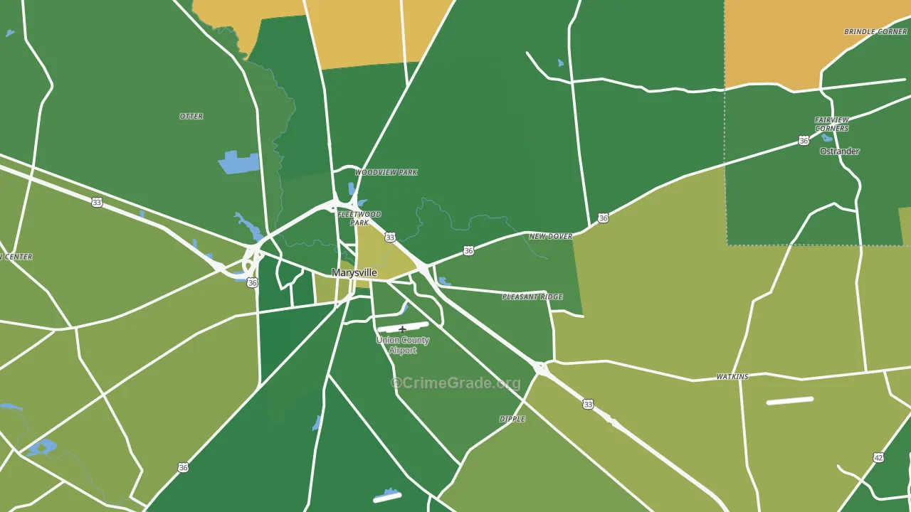 Union County, OH Map of Robbery Rates