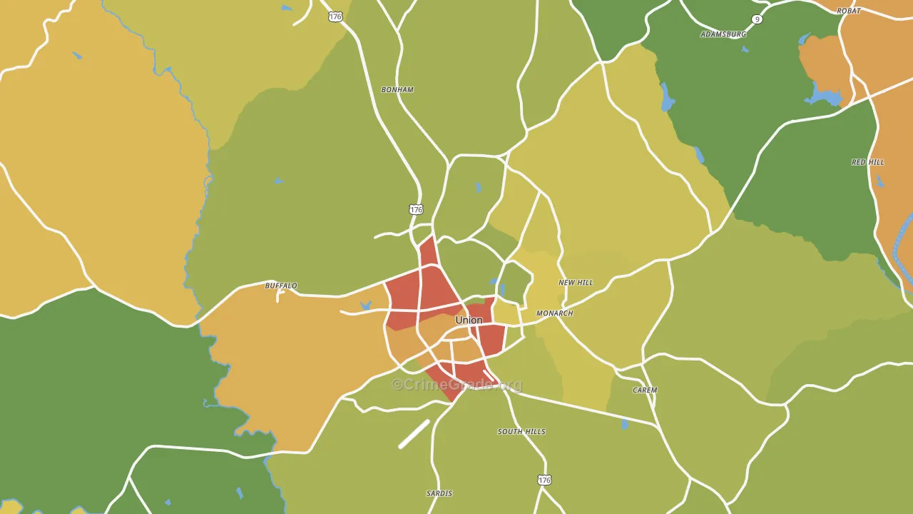 Union County, SC Map of Robbery Rates