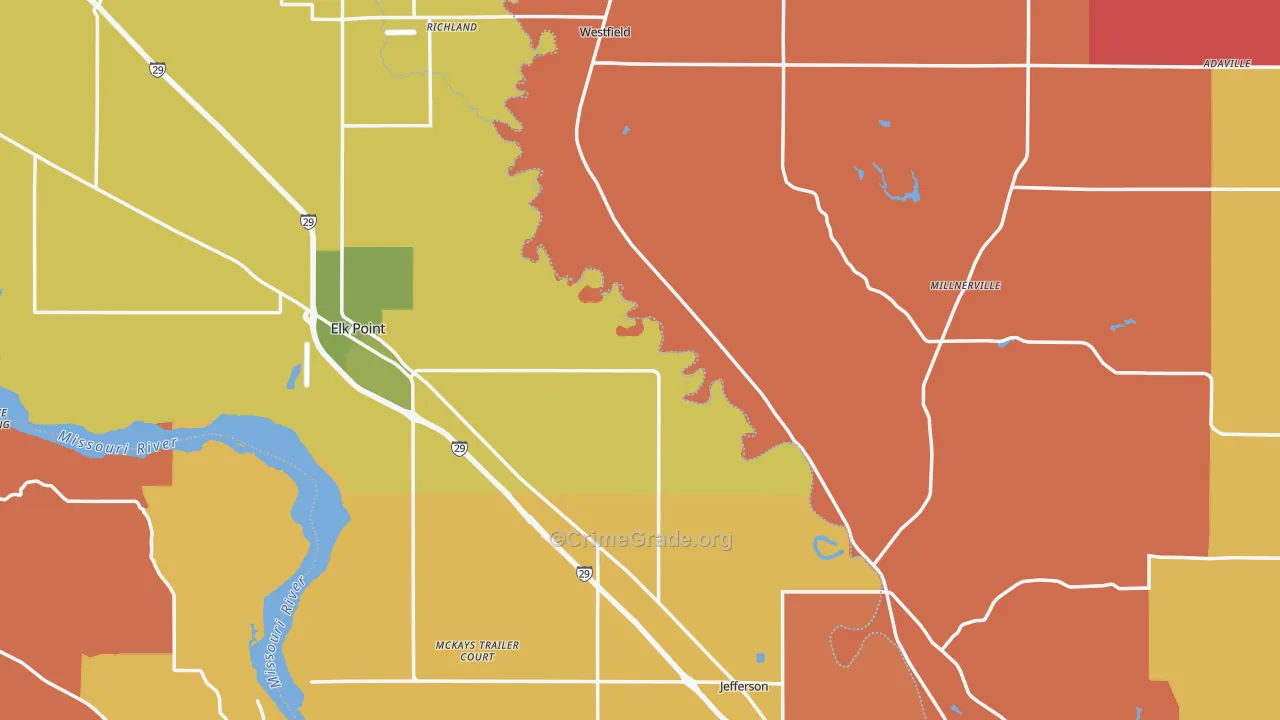 Union County, SD Map of Robbery Rates