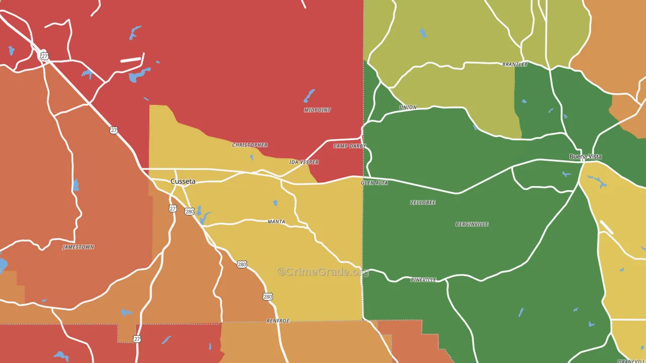 Union, GA Map of Robbery Rates